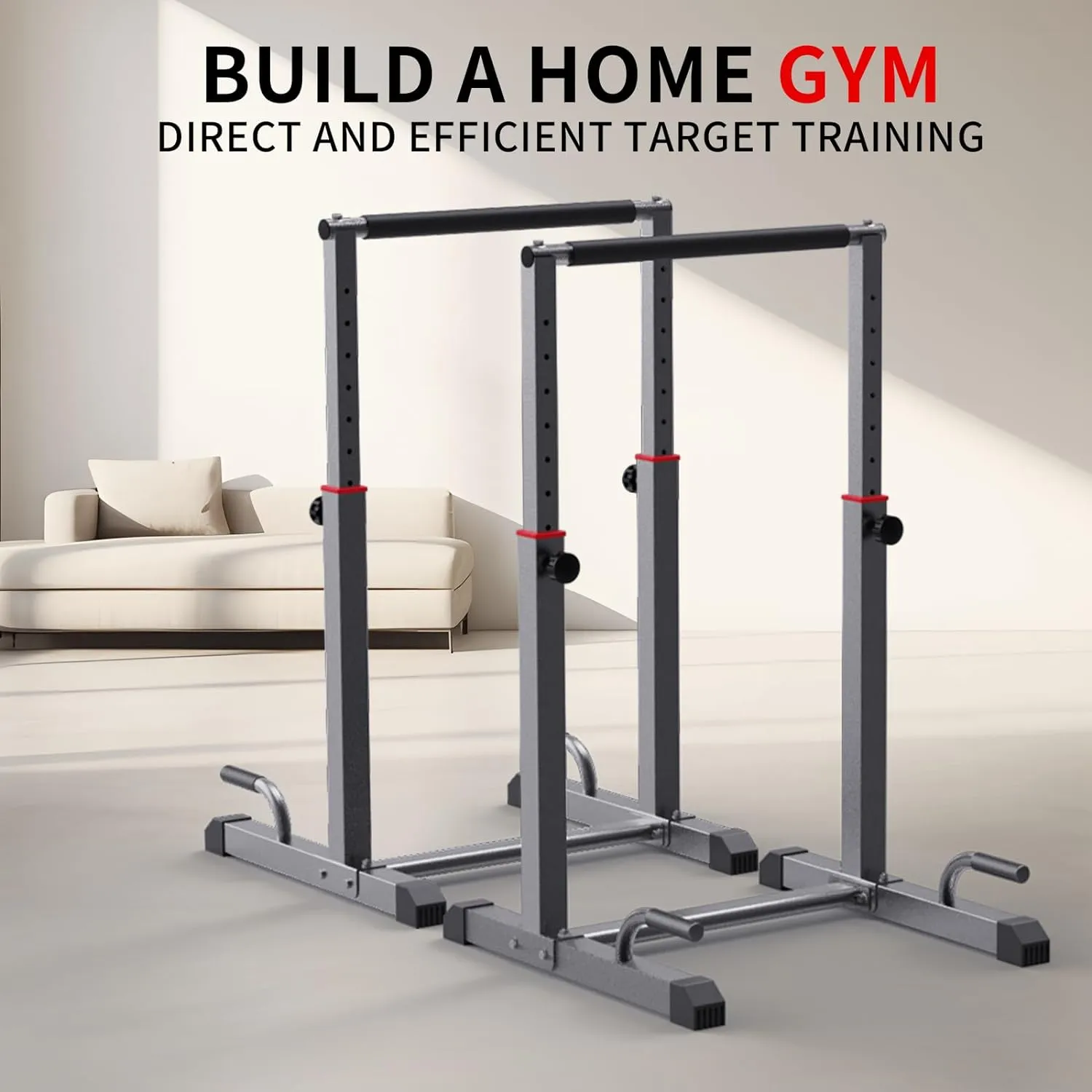 Dip Bar Station Set, 9 Level Adjustable, 1200lbs Heave Duty Dip Station for Full Body Workout