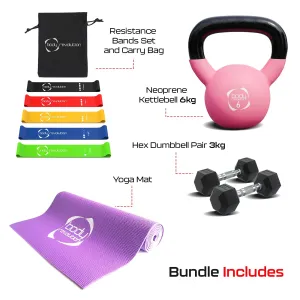 Home Strength Training Bundles - Dumbbells  Kettlebell   Yoga Mat   Resistance Bands