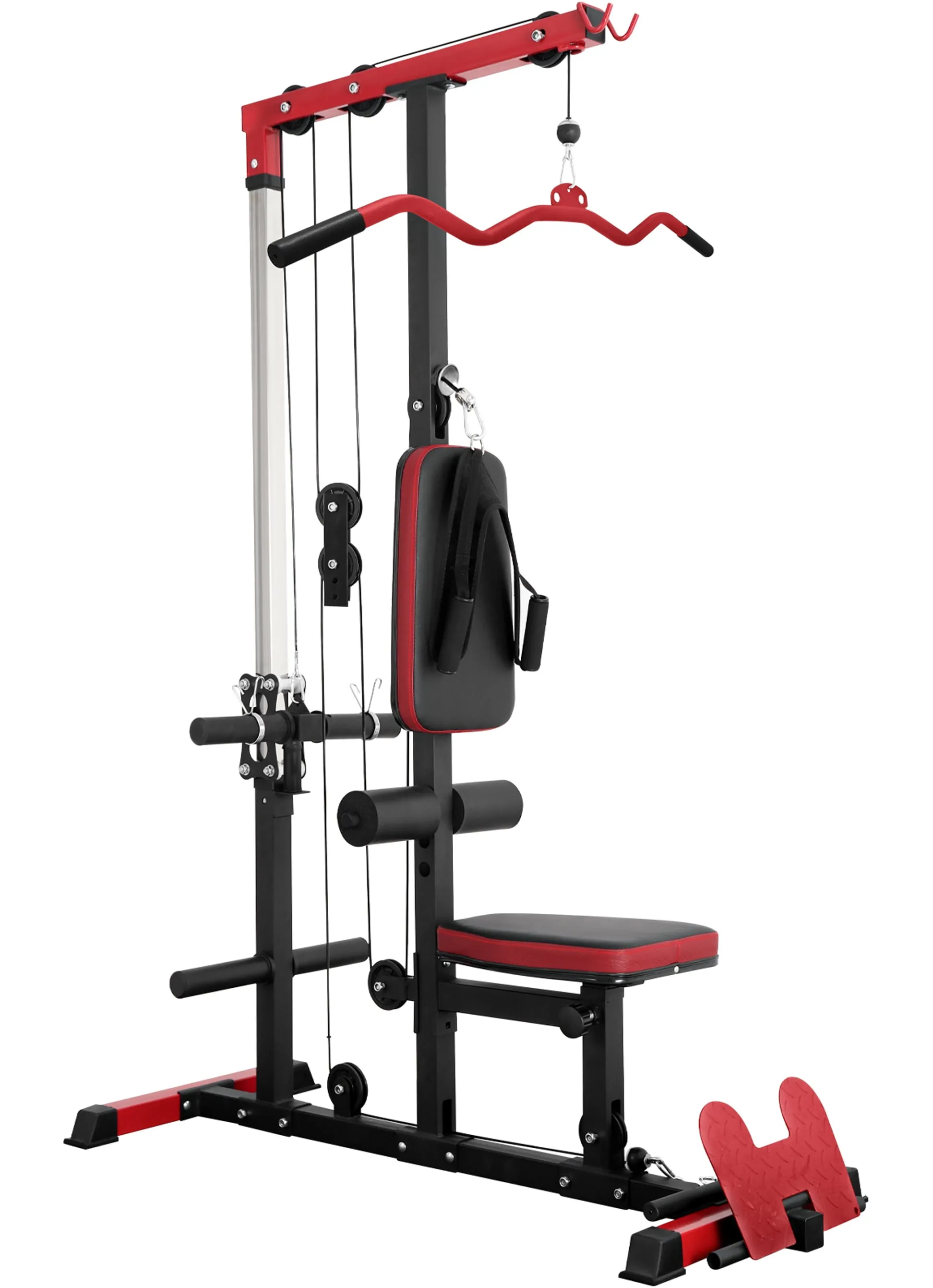Pull-Down & LAT Row Cable Machine w/ Flip-up Footplate & Plates Storage Post