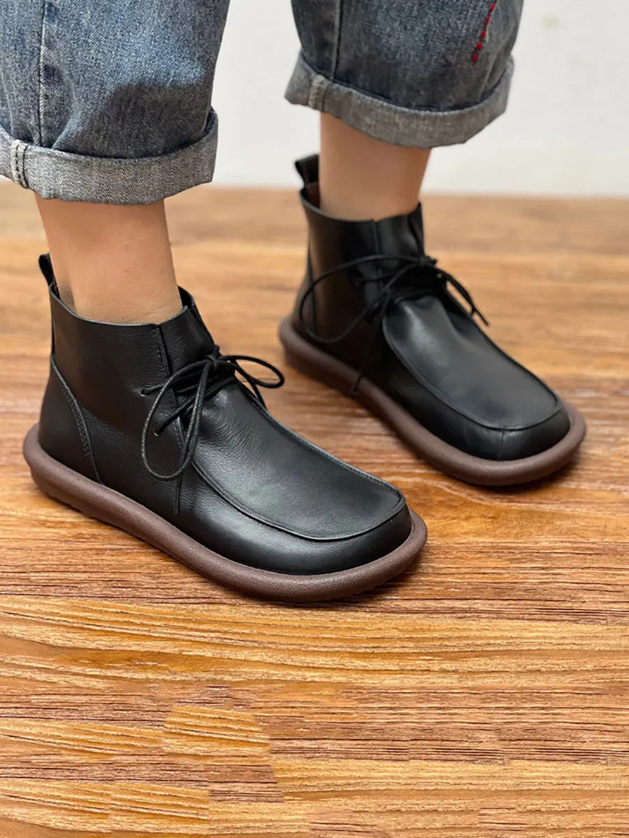 Women Winter Retro Soft Genuine Leather Flat Boots